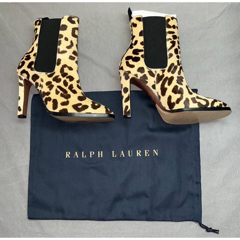 Ralph Lauren Purple LB Zoie Leopard Calf Hair Boots Ankle Boots NIB Sz 9
